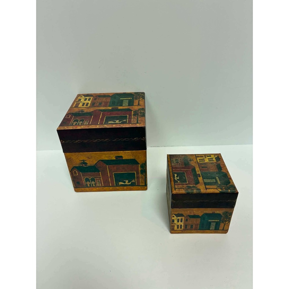 Bobs Boxes Primitive The Village Ellen Stouffer Set‎ of 2 Storage Boxes